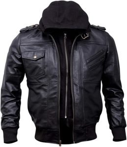 Chaqueta Bomber de Cuero Vacuno Marrón para Hombre, Cuello Camisero, Cierre de Cremallera, Estilo Vintage, Corte Regular, para Otoño - Product Image 1