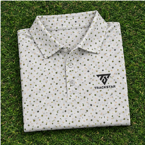 Polo pour homme Trackstar, blanc, imprimé olive moucheté, manches courtes, col boutonné, chemise de golf décontractée, logo personnalisé - Product Image 6