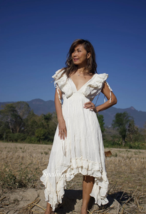 2026 Luxury Full Ruffle Maxi <b>Dress</b> Deep V-Neck White Gauze Boho Eco-Friendly Flare Sleeves Multi-Layered Tiered Frill <b>Dress</b> - Product Image 2