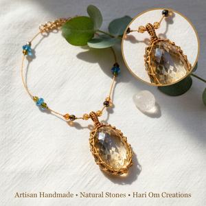 Collar con Colgante de Macramé de Citrino Hecho a Mano |   Piedra facetada de color amarillo dorado, joyería curativa estilo bohemio - Product Image 5