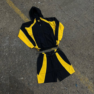 Ensemble de survêtement décontracté imperméable de haute qualité avec logo personnalisé, coupe-vent, short en nylon surdimensionné à cordon de serrage pour hommes - Product Image 3