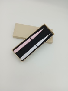 Ensemble de pinces à cils de précision durables en acier inoxydable, emballage en boîte rose et blanche, pointe lisse, logo personnalisé pour les outils d'extension de cils - Product Image 1