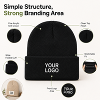 Gorro de Punto con Puño, Bordado Personalizado, Color Sólido, Acrílico, Unisex, Cálido para Invierno, Gorro de Punto para Uso Diario, Casual, Deportes al Aire Libre, Esquí
