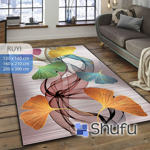 Venta al por mayor Shufu patrón abstracto alfombra impresión brillante antideslizante fácil de limpiar hecha a máquina bordes gruesos alergia área alfombras conjuntos - Product Image 1