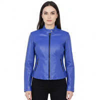 Veste moto en cuir véritable pour femme, style punk, coupe décontractée, en peau de mouton, respirante, doublure en coton à séchage rapide, couleur bleue, personnalisation sur échantillon