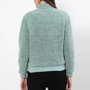 Adjustable New Arrival Sherpa Fleece Jacket For Women Breathable Oem Service Stand Collar Canvas Material Women Sherpa Jackets - Product Image 5