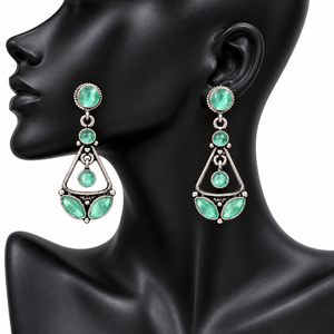 Pendientes Colgantes de Plata Oxidada Hechos a Mano con Piedra Ojo de Gato Verde para Mujer, Joyería Étnica Boho al por Mayor - Product Image 6