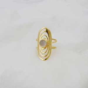 Handmade White Moonstone <b>Adjustable</b> <b>Ring</b> Natural Gemstone Bezel Setting Brass 18K Gold Plated Statement Swirl Chunky Band <b>Ring</b> - Product Image 3