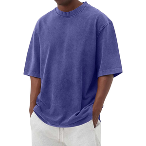 Camiseta de Algodón Morada Extra Grande para Hombre, Manga Corta, Cuello Redondo, Color Sólido, Estilo Casual, Tejido Jersey, Corte Regular - Product Image 3