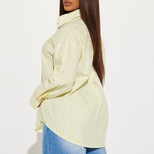 Casual <b>Women</b> Full Sleeves Button Solid Shirts Customized Street Style Breathable Eco-Friendly <b>Yellow</b> Autumn Knitted 100% Cotton - Product Image 2