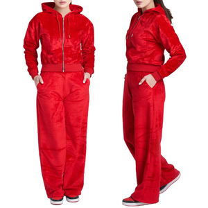 Chándal Deportivo Corto de Terciopelo Ligero con Capucha para Mujer, Estilo Casual, con Cordón Ajustable, para Invierno - Product Image 1