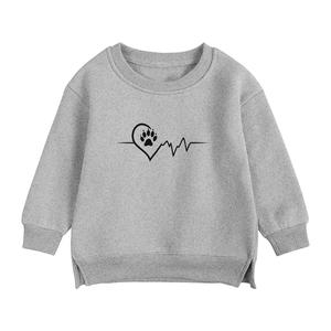 Sweat-shirt à col rond pour enfants, motif empreinte de patte et battement de cœur, manches longues, décontracté, pour l'automne, unisexe, beige, en coton, fabriqué au Bangladesh - Product Image 3