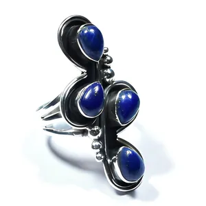 Anillo de Plata de Ley 925 con Lapislázuli, Gema Azul Natural, Joyería Vintage Hecha a Mano, Diseño de Moda Atrevido - Product Image 1