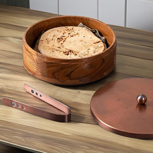 Boîte isotherme pour chapati, boîte à chapati, boîte de rangement pour pain plat en bois avec couvercle, boîte à pain plat - Product Image 1