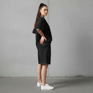 Custom Made 100% Cotton Women's 2 Pcs Regular Tee Short Set Silk Screen Printed Lace logo Solid <b>Knee</b> <b>High</b> Street Short Set - Product Image 3