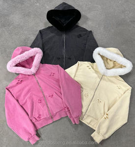 Chaqueta de Forro Polar con Capucha Extra Grande para Hombre, con Ribete de Piel Blanca, Cierre de Cremallera Frontal, Ropa Casual de Invierno, Corte Regular, Color Negro Sólido - Product Image 2