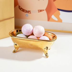 Porte-savon en métal poli doré pour salle de bain et douche, plateau de rangement pour savon finition or - Product Image 2