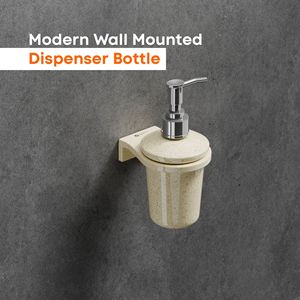 Dispensador de loción duradero para montar en la pared del baño, con soporte decorativo de resina, bomba cromada y contenedor para jabón líquido. - Product Image 3