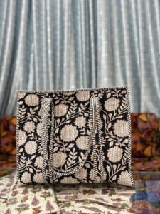 White Floral Printed Quilted Cotton <b>Boho</b> Tote <b>Bag</b> with Drawstring Closure Large Size for Women Handmade Shoulder Carry Daily Use - Product Image 3
