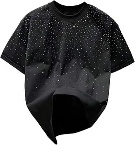 T-shirts pour hommes avec strass, col rond, manches courtes, décontractés, pour l'été - Product Image 1