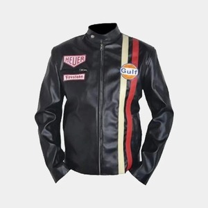 เสื้อแจ็คเก็ตหนังสำหรับแข่งรถสไตล์วินเทจ Steve McQueen Le Mans Gulf Heuer - Product Image 4