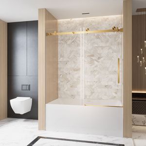 Porta Doccia Scorrevole Singola Senza Telaio 56-60'' L x 60'' A, Vetro Temperato Trasparente da 6mm con Pellicola Antiesplosione, Acciaio Inossidabile - Product Image 3