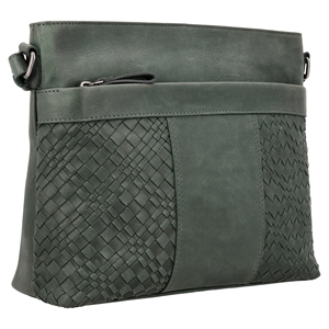 Bolso cruzado de piel sintética tejida para mujer, cierre de solapa clásico, portátil, para uso diario, color verde - Product Image 2