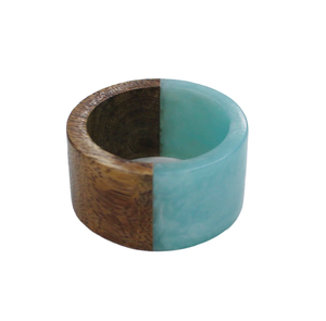 Anneau de serviette en résine époxy et bois, couleur bleu ciel, avec plusieurs finitions et motifs, pour la table - Product Image 1