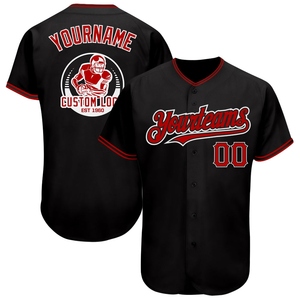 เสื้อเจอร์ซีย์เบสบอลแท้สีแดงเข้มเมืองสีดำ - Product Image 6