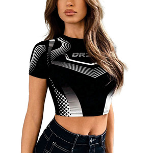 Custom Racing Crop Jersey Performance Fit Short Sleeve Motorsport Inspired Compression Crop <b>Top</b> for Teams Events Women’s Shirts - Product Image 3