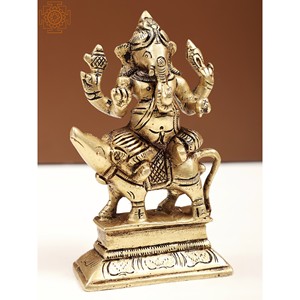 Fait à la main en laiton Ganesha idole petite assise sur souris Sculpture indienne - Product Image 2