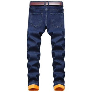 Jeans de Mezclilla Elásticos Ajustados de Color Azul Oscuro con Forro Polar Cálido para Hombre, Personalizados OEM de Alta Calidad, Pantalones de Mezclilla Térmicos Gruesos Casuales - Product Image 2