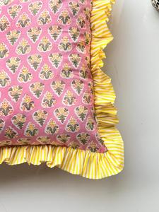 Housse de coussin bohème à imprimé bloc avec volants, coussins décoratifs faits main en coton, housse de coussin bohème vintage pour la décoration intérieure - Product Image 6