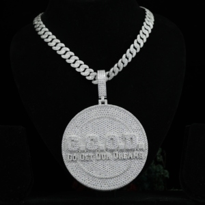 S925 Moissanite Gold Plated Shiny Bling Round Disc Customizable Lettering Silver Tone Twist <b>Rope</b> <b>Chain</b> Pendant Necklace for Men - Product Image 2