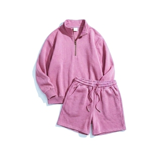 Ensemble sweat-shirt et short pour femmes grande taille, col zippé, coton respirant de haute qualité, vêtements décontractés pour femmes, logo personnalisé - Product Image 6