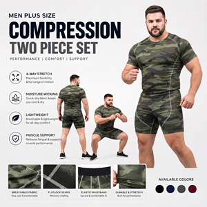 Ensemble de short de compression et rash guard à manches courtes imprimé camouflage pour homme, ensemble de short de sport grande taille pour homme - Product Image 4