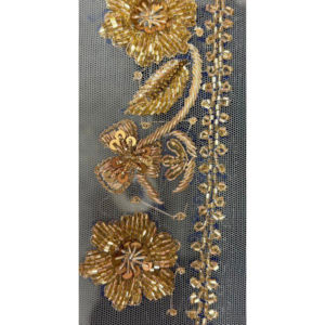 Bordure en dentelle géométrique brodée à la main Golden Artisan Bloom avec perles, 100 % polyester, élégante et raffinée, pour tenues de mariée indiennes/occidentales - Product Image 1