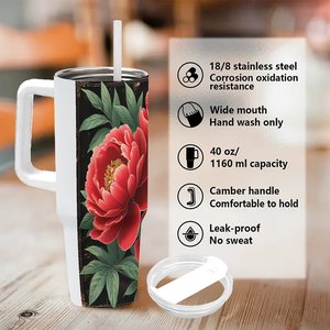Gobelet isotherme en acier inoxydable 40oz avec motif pivoine rouge pour usage quotidien - Product Image 5