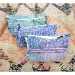 Handmade Vintage Kantha 3 pouch set for Women Elegant makeup Pouches Stylish Wholesale Lot of Women's pouch with zipper closure - Product Image 4