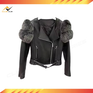 Veste en cuir véritable pour femme avec capuche en fourrure de renard, manteau chaud d'hiver à fermeture éclair, style vintage, vêtement d'extérieur de haute qualité pour femme - Product Image 3