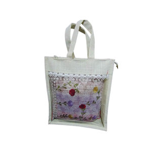 Wholesale Trendy Design Jute Shopping <b>Bag</b> with Transparent PVC Window Eco Friendly Reusable Durable Grocery <b>Gift</b> Packaging Tote - Product Image 3