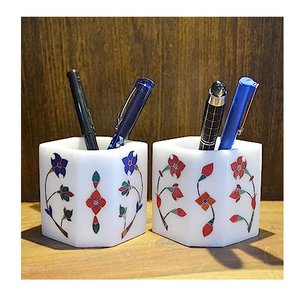 Marble Pencil Pen Holder Newly Crafts White Stone Pen Holder Wholesale Supplier for <b>Table</b> Decorative and Gift for Students - Product Image 2
