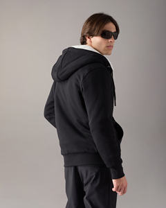 Mens Black Zip Hoodie Custom Logo Embroidered 100% Cotton Heavyweight Fleece Fur Full Zip Streetwear Hoodies Wholesale - Product Image 4