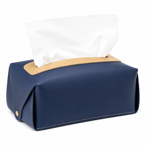 Leather Tissue Box Cover Rectangular Custom Logo Folding Faux Leather Facial Tissue Holder <b>Dispenser</b> for Car Hotel Office Home - Product Image 1