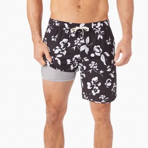 New Designs Men's <b>Black</b> Floral Swim Shorts 2-in-1 Beach <b>Trunks</b> with Inner Liner and Drawstring, Summer Pool and Surf Active Wear - Product Image 1
