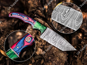 มีดล่าสัตว์ มีดตั้งแคมป์ มีดเอาตัวรอด UA Supplies Drop Point Damascus Steel ใบมีดเหล็กดามัสกัส ความแข็ง 58 HRC คมกริบ ด้ามไม้ตามหลักสรีรศาสตร์ น้ำหนักเบา - Product Image 6