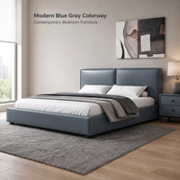 Base de Cama Contemporánea de Cuero con Cabecera Tapizada de Perfil Bajo, Cama con Plataforma, Múltiples Opciones de Color