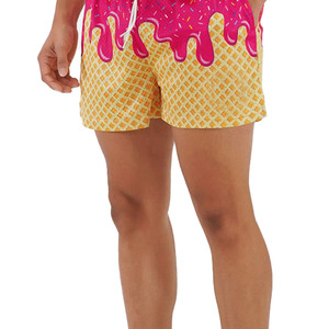 Short en maille imprimé cône de crème glacée bleu et orange, motif dessert, short de plage estival - Product Image 4
