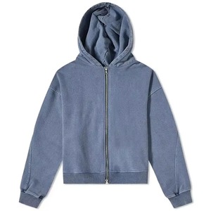 Vente en gros de sweats à capuche zippés pour hommes, personnalisés, coupe courte et carrée, qualité supérieure, effet vieilli, avec broderie et patchs appliqués, délavage acide, collection automne, 100% coton - Product Image 5