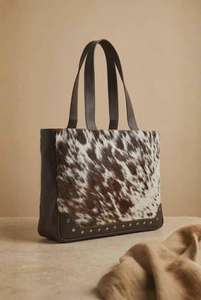 Sac fourre-tout en cuir véritable avec broderie couleur unie et fermeture éclair, sac à main pour femme LHTB-0027 - Product Image 6
